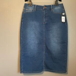 NWT Jones New York Sz 6 Lexington Stretch Midi Blue Denim Jean Skirt Ret $69!